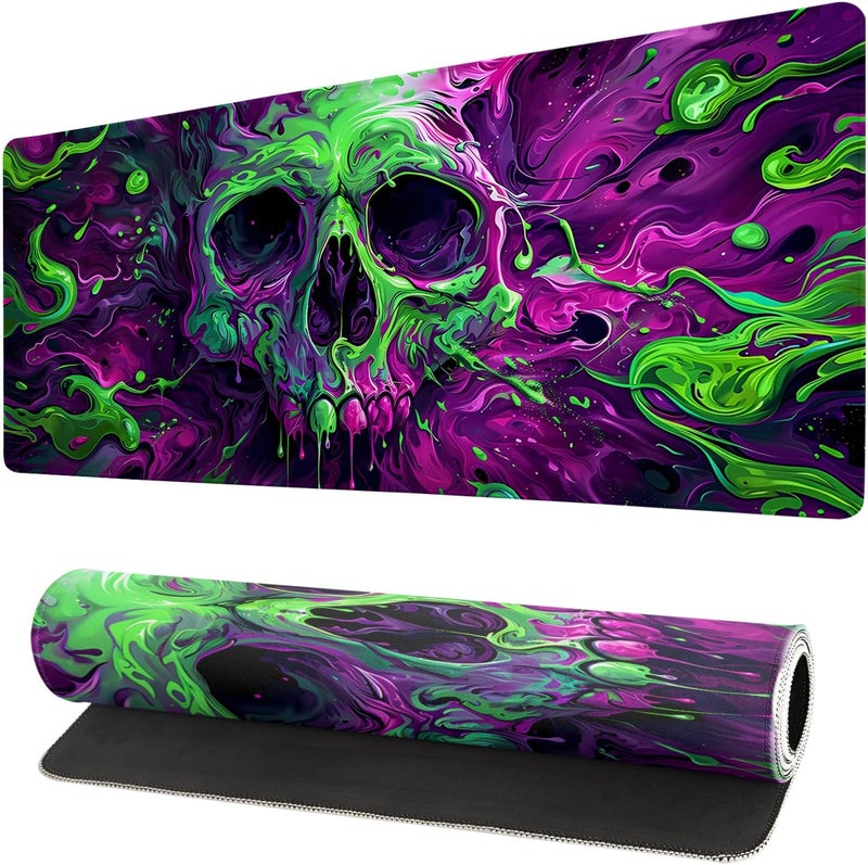 Brecoy Gaming Mouse Pad Desk Pad,Extended Big Mouse Pad,31.5x11.8 Inch Long Computer Keyboard Mouse Mat Mousepad with 3mm Non-Slip Base and Stitched Edge for Gaming and Office… (Watercolor Skull 2) - Image 1